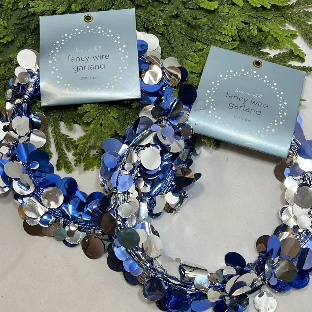Vintage 2003 Martha Stewart Fancy Wire Garland First Snowfall Blue Circles 50ft